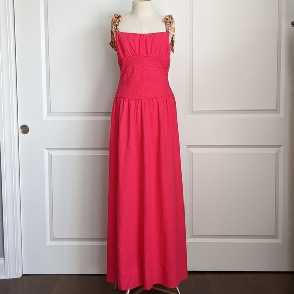 Free People Dress Maxi Multicolor Tie Straps Sleeveless Linen Hot Pink 10 NWT - Picture 3 of 14